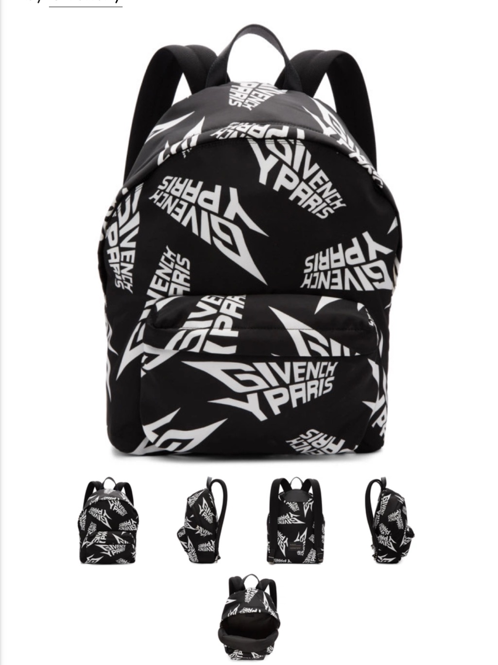 Givenchy Paris Logo Print Nylon Backpack Black White Large Bag